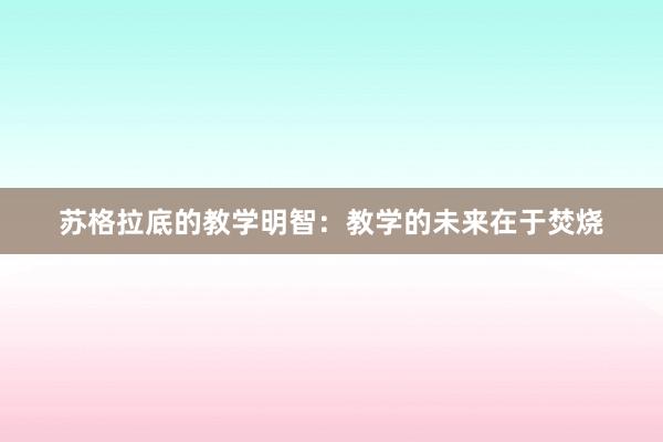 苏格拉底的教学明智：教学的未来在于焚烧